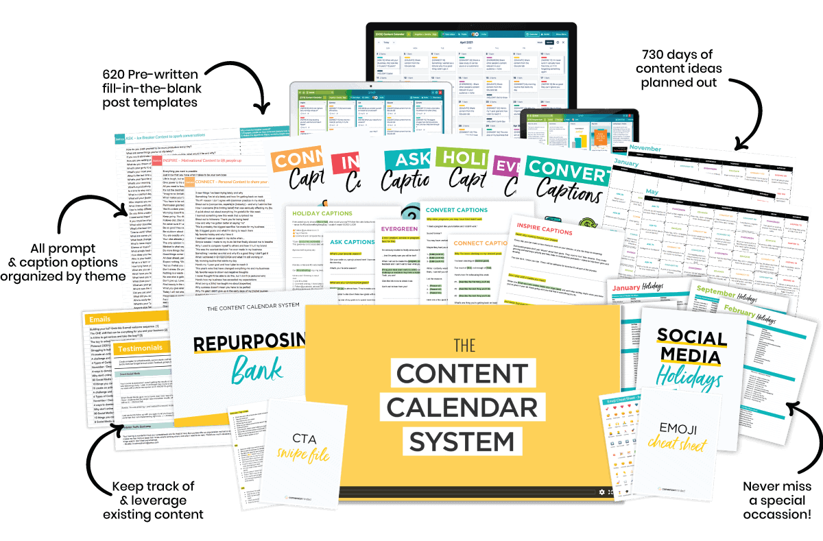 Content Calendar System includes prompts, pre-written content, a Trello board and more