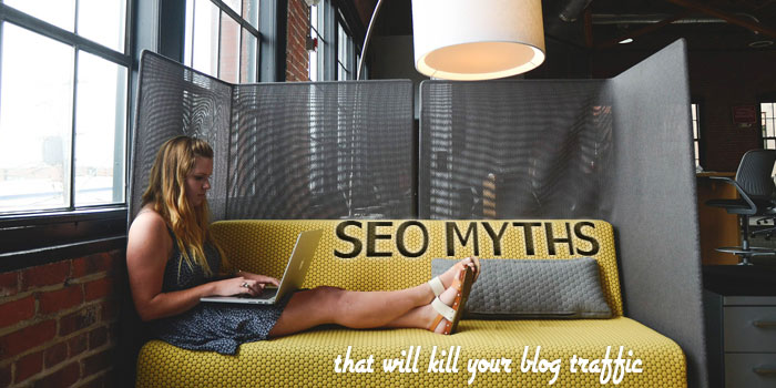 11 SEO Myths That Will Kill Your Blog Traffic | If you want to grow your blog, but don’t know what to do about SEO or are a little confused by everything you read, help is here! This post drills down on 11 SEO myths that may be sabotaging your blog traffic, and what entrepreneurs and bloggers should do instead to get seen by as many people as possible. Click through for all the tips!