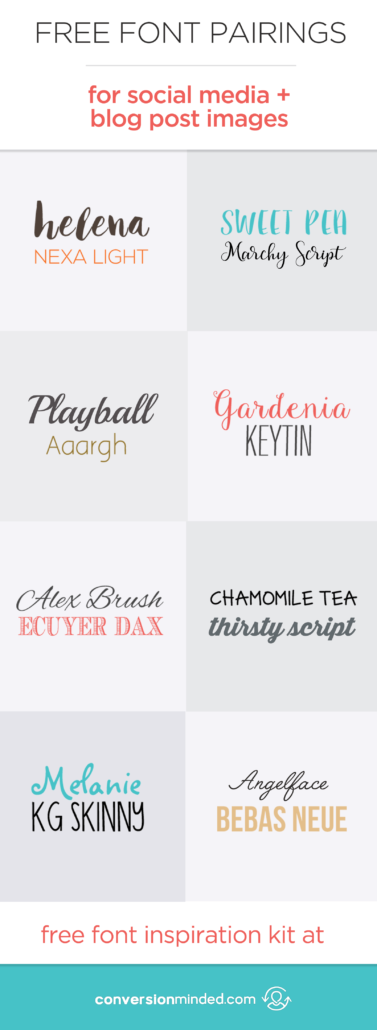 Free Fonts and Font Pairings for Blog Images and Social Media | Get my complete font inspiration kit here. It's a great resource when you're looking for free fonts!