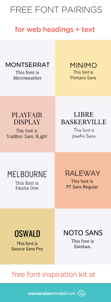 Free Fonts and Font Pairings for Web Headings + Text | Get my complete font inspiration kit and resource to help you choose fonts for your brand.