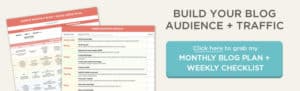 Ready to build your blog audience + traffic? Grab my blog + social media planner so you know exactly what to do to each week to get maximum exposure for your blog posts.