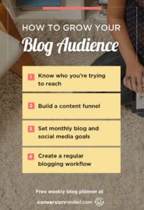 How to Build Your Blog Audience Like You Mean Business | Here are 4 things every blogger and entrepreneur should do to get more traffic, build your list, and create a platform for making money with your blog. PLUS, it includes a free weekly blog planner so you know what to do each day to get maximum benefit. Click through to view it!