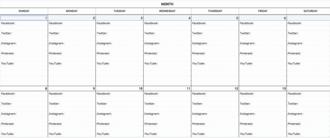 Social Media Calendar template