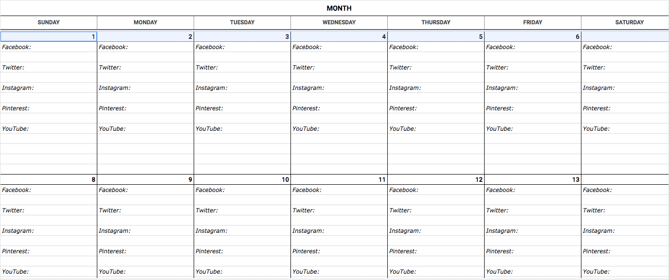 Social Media Calendar template