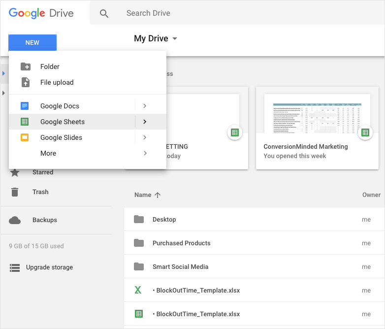 To create your content calendar template, start by making a new Google sheet.