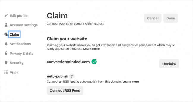 Claim your website for Pinterest rich pins