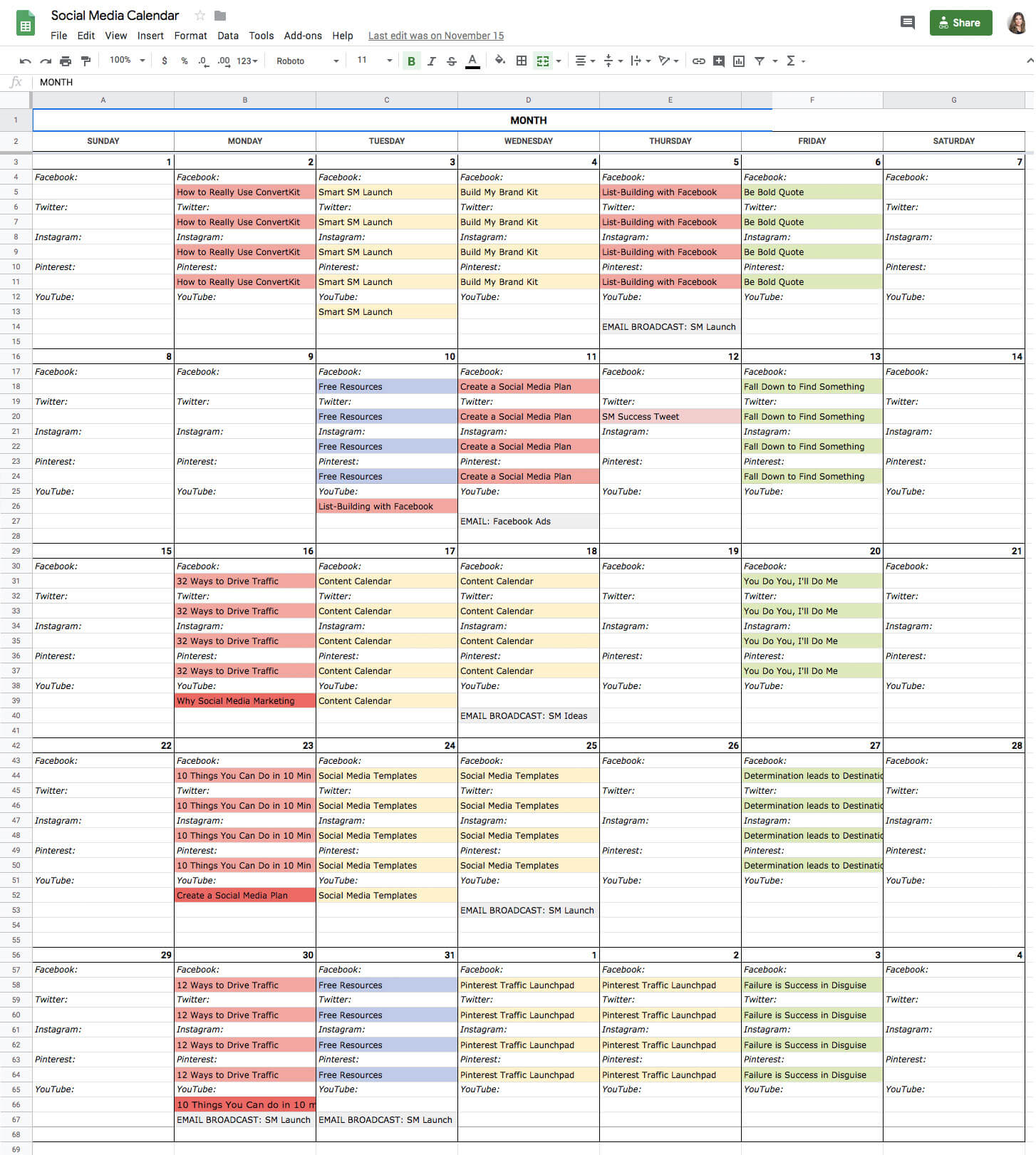 Content Calendar Template by Sandra at ConversionMinded