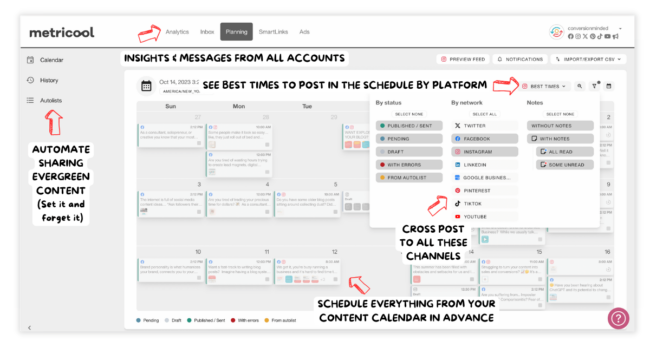 Image of Metricool social media scheduler planning tool